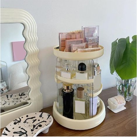 Cosmétique Multicouche Rotatif à 360° pour un Rangement élégant et un Accès Facile à la Maison, pour les Commodes et les Salles de bains. (Transparent) (Transparent) (lait blanc) (1/5)