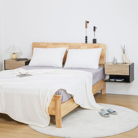 Set di 2 comodini sospesi, tavolini da letto con 1 cassetto e ripiano aperto, 46x30x30 cm, rovere e nero.