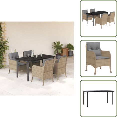 Mesa de jardín - vidaXL Set comedor de jardín 5 pzas con cojines ratán sintético beige - Cojines para sillas