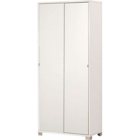 Armoire penderie à deux portes coulissantes – Structure en bois mélaminé – 82x41x190 cm – Quatre étagères réglables – Pieds chrome satiné - 82x41x