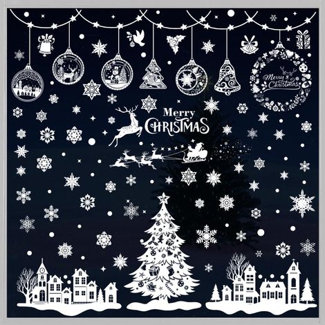 Inreeme Fensterbilder Weihnachten 244 Stk Statische Fenstersticker Schneeflocken (1/5)
