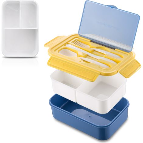 Fiambrera, 3 compartimentos, 1400 ml, material PP, apta para microondas y lavavajillas, ideal para el colegio, el trabajo o picnics. (1/5)