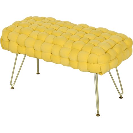 Banc de lit recouvert de velours, avec pieds en métal et assise rembourrée, jaune (1/5)
