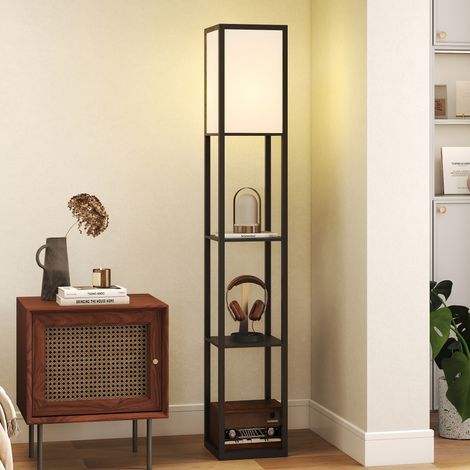 Lampadaire à 3 étagères, avec douille E27, 26 x 26 x 160 cm, pour salon/chambre (ampoule non incluse) (1/5)