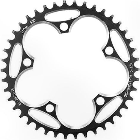 Couronne plate vélo monte directe, 110 BCD, 5 branches, profil étroit-large, teinte rouge, composant transmission VTT/route, fixation boulonnée. (1/5)