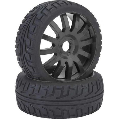 Pneus en Caoutchouc De Voiture, 2pcs Moyeu Roue Plastique Modèle Contrôle Montée Accessoire Moyeux Jantes Camion sur Chenilles Pièces Télécommande Kits Militaire Crawler Tout-Terrain(Noir) (1/5)