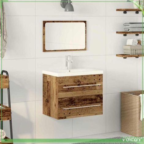 Meuble de salle de bain - FAF7291712448614 - 60 x 38,5 x 48 cm - Bois ancien - Suspendu, tiroir (1/5)