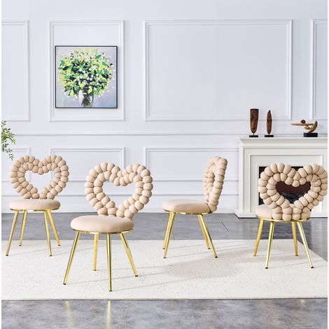 Juego de 2 sillas de comedor de terciopelo beige claro, patas de metal negro, respaldo decorativo,44×54×81cm (1/5)
