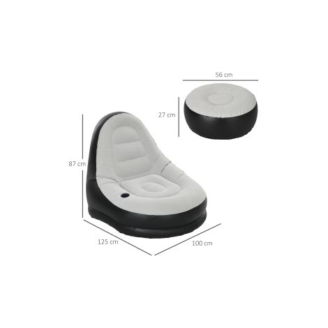 Canapé gonflable gris clair avec repose-pieds et porte-gobelet, 125 x 100 x 87 cm pour camping, salon et terrasse (1/5)