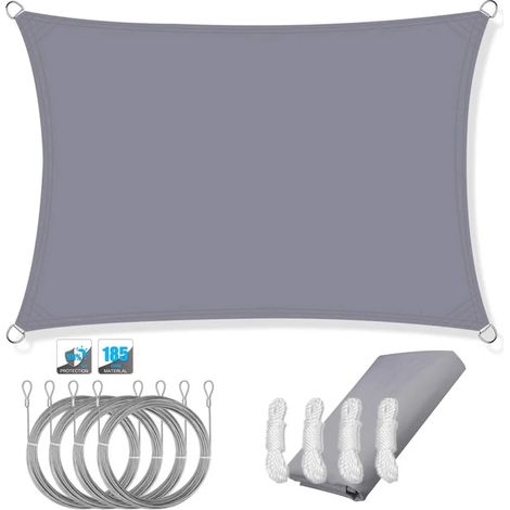 (Gris, avec corde, 200x200CM) Auvent pare-soleil imperméable, résistant aux UV, convient aux jardins extérieurs, patios et cours. (1/5)