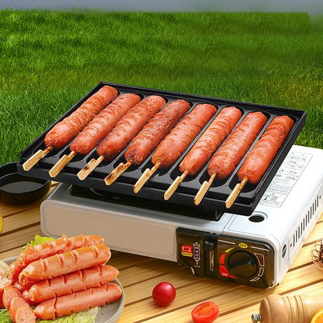 Gril à saucisses à 8 tubes, réchaud à gaz portable, plateau de cuisson pour saucisses croustillantes. (1/5)