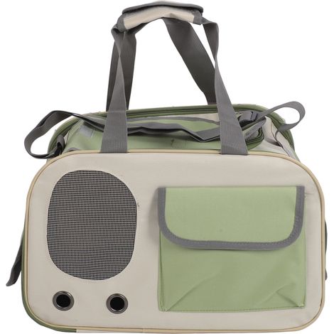 Pet Carrier Bag Breathable Foldable Oxford Cloth Steel Wire Frame Cat Travel Handbag with Adjustable Strap for Outdoor Green (1/5)