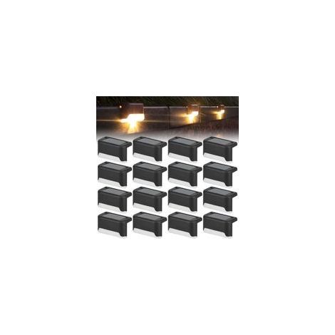 Lot de 16 lampes solaires de terrasse, lampes solaires pour clôture, extérieur, lampes LED étanches à énergie solaire pour escaliers, marche, balustrade, mur, cour, patio, jardin (1/5)