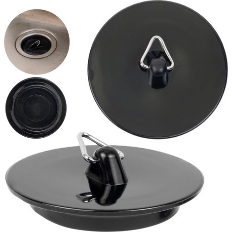 Lot de 2 Bouchons d'évier, PVC Noir, Ø 39-43 mm, Universel pour Cuisine et Salle de Bain (1/5)