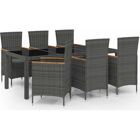 Maison Exclusive - Set da Giardino 7 pz con Cuscini in Polyrattan Nero e Grigio (1/5)