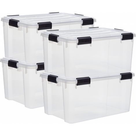 Iris Ohyama Luftdichte Kunststoff-Aufbewahrungsboxen mit Deckel, 50L, 4er-Set, Transparent, Hermetischer wasserdichter Verschluss, Robust Schnappverschlüsse, Stapelbar, Staubschutz, BPA-frei, DDAT-L (1/5)