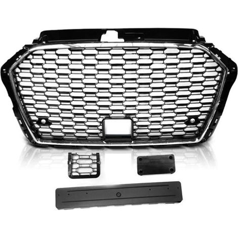Calandre Avant pour Audi A3 8V de 2017 a 2020 Look Sport Chrome et Noir-31772716