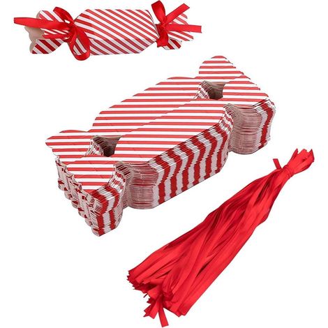 Boîtes à bonbons de Noël - 50 pièces - Sachets cadeaux - Rayures rouges et blanches - Avec nœud rouge - Pochettes cadeaux - Friandises - Cadeau - Cadeau d'invité - Boîtes cadeaux - Pour Noël, les fête (1/5)