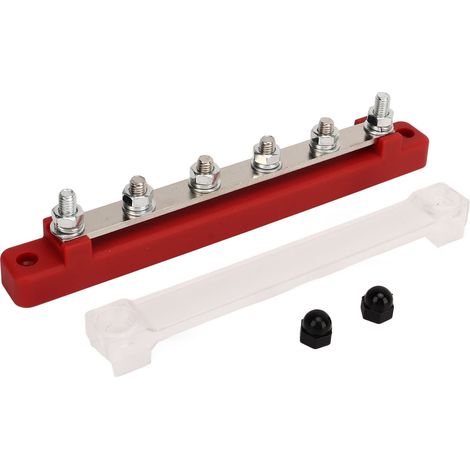 Bornier de distribution 6 voies avec cache-poussière, goujons M6, 12-48V CC 150A, pour voitures, bateaux, camping-cars, rouge (1/5)