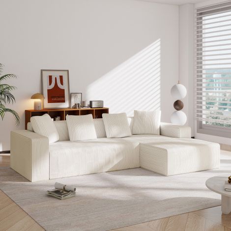 Canapé sans structure entièrement compressé (incluant une méridienne en forme de L), canapé modulaire moderne à assise profonde, canapé au revêtement moelleux pour salon et chambre à coucher. (1/5)