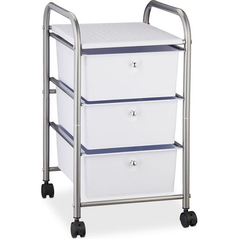 Chariot de rangement mobile 60 x 33 x 39 cm pratique pour cosmétiques et articles de bain en plastique blanc (1/5)