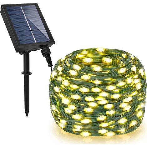 Guirlande lumineuse solaire d'extérieur, 20 m, 200 LED, 8 modes d'éclairage, étanche, avec télécommande pour les fêtes de Noël dans le jardin. (1/4)