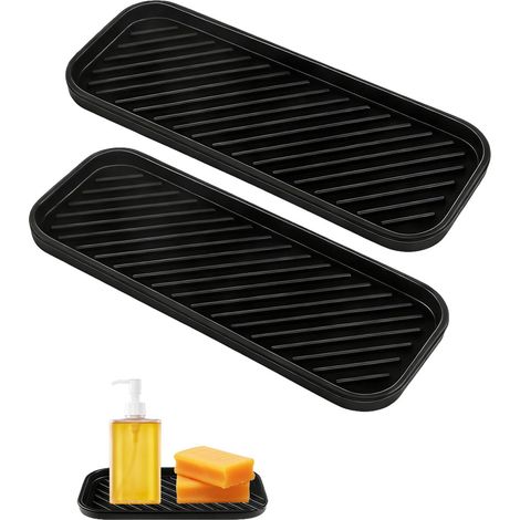 2 pièces Organisateur de porte-savon en silicone, porte-éponge pour évier, sous-main de cuisine pour évier, organisateur de porte-savon étroit pour évier à séchage rapide, pour éponges (1/5)