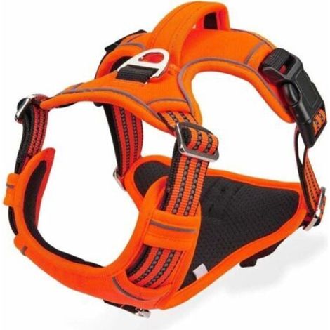 Anti-pull dog harness, large and medium dog harness, adjustable reflective dog vest with breathable handle, anti-pull sports chest harness, orange-XL, FLITI (1/4)