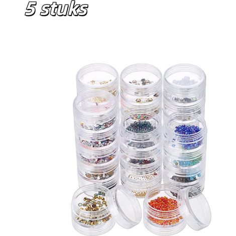 Lot de 5 boîtes de rangement rondes empilables en plastique transparent pour bijoux perles accessoires de nail art et petits objets rangement pratique pour maison bureau atelier et loisirs créatifs (1/5)