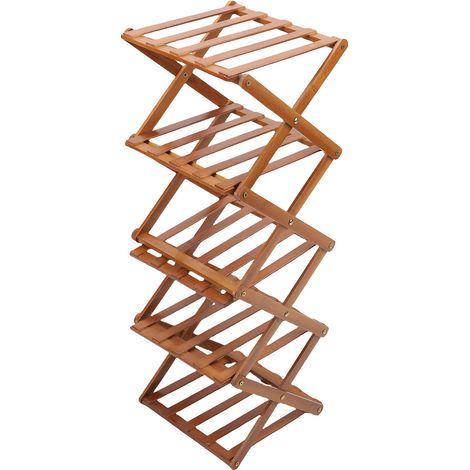 Étagère Chaussures Pliable Gain de Place – Organisateur Debout Entrée Placard Chambre Couloir, Marron Foncé 5 Niveaux 26x26x71cm (1/2)