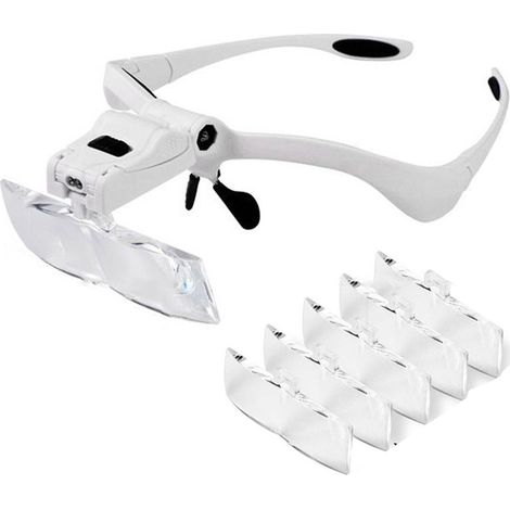 Serre-tête loupe binoculaire 1X 1.5X 2X 2.5X 3.5X réglable, légère avec éclairage LED, loupe frontale mains libres (1/5)