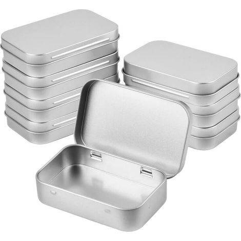 royaluxe - 8 boîtes en métal, boîte de rangement vide rectangulaire avec charnières, petite boîte en métal avec couvercle, boîte en métal rectangulaire pour boucles d'oreilles Candy Key (argent) (1/5)
