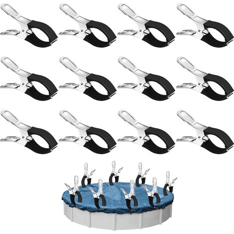 12 Pièces Métalliques pour Pince de Serrage, Pince Bache Piscine de Fixation avec Feuille de Protection, Pinces pour Piscines Hors Sol, Pinces à Forte Tension pour Bâche de Couverture (1/5)