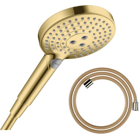Pommeau de douche HANSGROHE Raindance Select S EcoSmart 120 3 jets + flexible HANSGROHE Designflex 160 cm doré poli