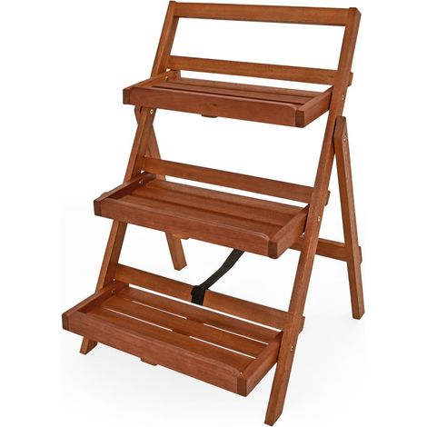 3 tier acacia wood plant stand foldable space saving (1/5)