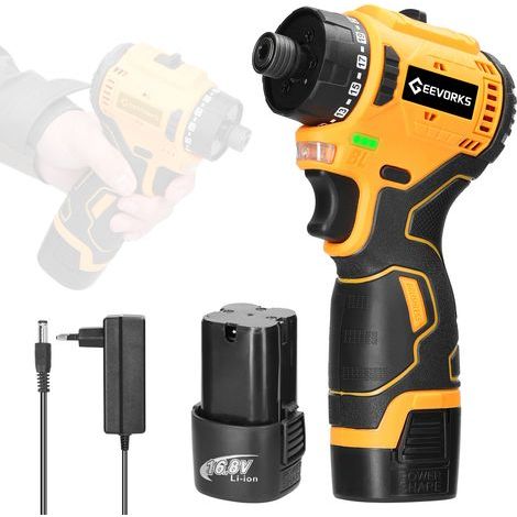 Geevorks 16.8V Cordless Drill Driver with 2 x 1.3Ah Batteries, 55Nm, 23+1 Torque Settings, 2 Speeds, LED Lights, DIY Home Drill Driver (1/5)