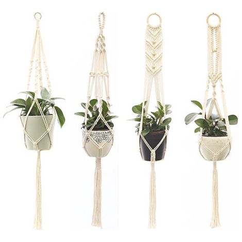BUNTHAUS Sac en filet pour pot de fleurs, corde suspendue en corde de coton bricolage tissée à la main, panier suspendu en pot de fleurs en corde de coton créative (Contient uniquement des longes) (1/5)