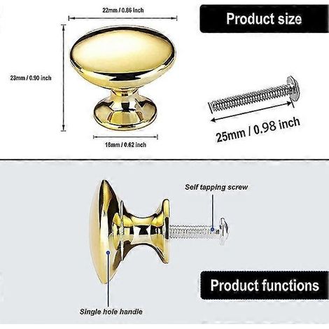 Lot de 4 boutons ronds dorés pour tiroirs, portes et placards de cuisine (1/4)