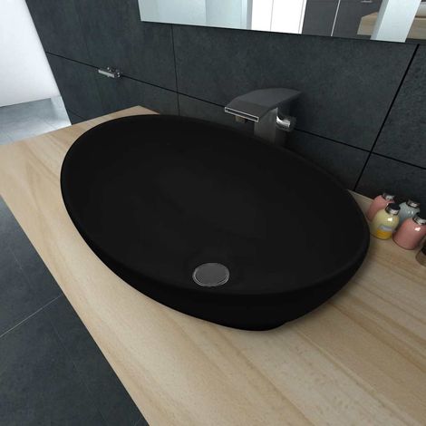 Lavabo en céramique, ovale, noir, 40 x 33 cm
