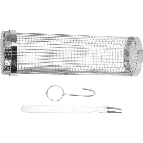 Panier à griller cylindrique en acier inoxydable pour barbecue, 29,5 cm (11,6 pouces), avec crochet pour fourchette, idéal pour les grillades en extérieur. (1/5)