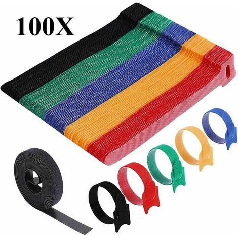 100 Stück Kabelbinder, 15 cm lange, wiederverwendbare Kabelbinder aus Nylon, verstellbare Kabelbinder mit Klettverschluss, Kabel-Organizer, 5 Farben (1/5)