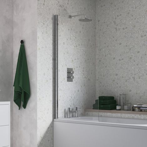 Signature Single Curved Hinged Bath Screen 1400mm High x 800mm Wide - 6mm Glass (1/2)