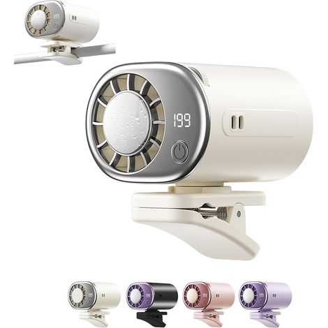 Ventilateur de voiture clip LED système de refroidissement mini 360° rotation USB rechargeable ventilateur portable pour ventilation voiture blanc été (1/5)