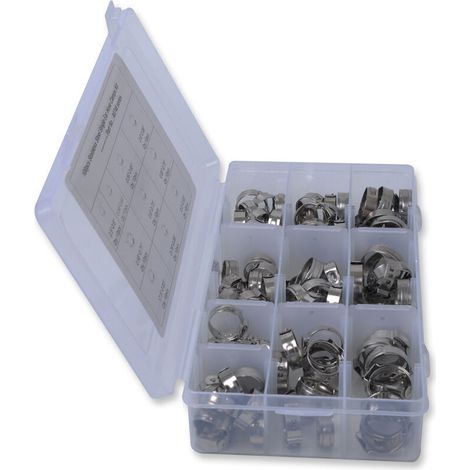 Assortiment de 100 colliers de serrage continus à oreille unique, ensemble de colliers de serrage à sertir, 7-15 mm, acier