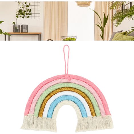 Tapisserie tissée de style nordique à 7 couleurs, motif arc-en-ciel, ornement tissé fait main avec pompon, décoration murale, accessoire photo BZ-703 (1/5)