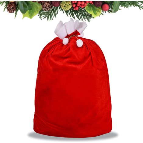 1 Sac Père Noël, 70x100cm, Peluche Douce, Rouge Classique, Décoration Fête (1/5)