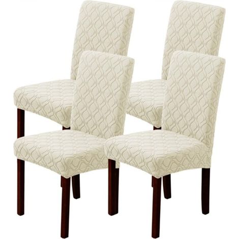 Set of 4 stretchable, removable and washable dining chair covers for home, kitchen, hotel and restaurant use (4 pieces, beige) (1/5)