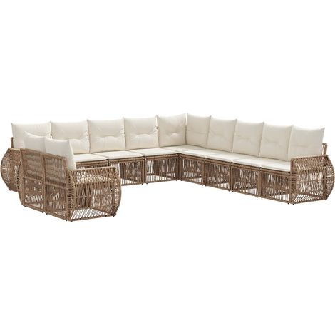 vidaXL Set Divano da Giardino 11 pcs Beige e Bianco Crema polyrattan