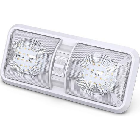 Plafonnier LED double dôme, blanc, avec interrupteur, adapté à l'éclairage intérieur des camping-cars et des bateaux.