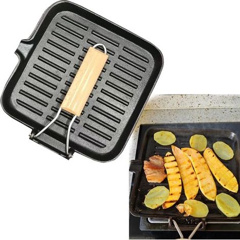 Cazuela para hornear en estufa，sartén de hierro fundido de 1,5 kg con mango plegable，cazuela cuadrada de 24 cm，sartén robusta con pico basculante (1/5)